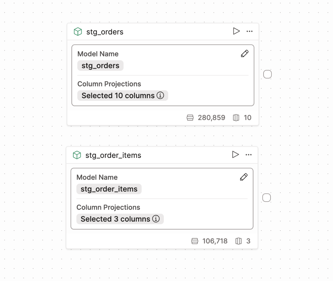 Two model operators in the canvas. Two model operators in the canvas.